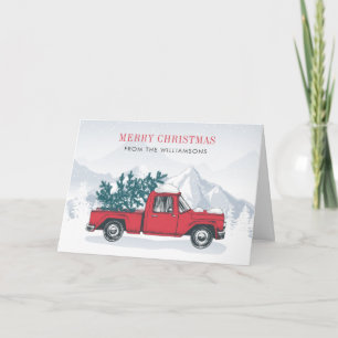 Vintage Red Truck Christmas Holiday Card