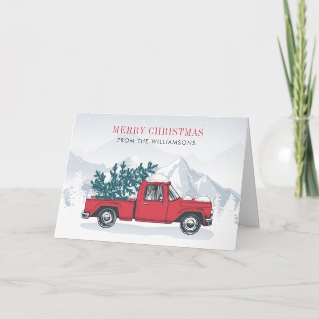 Vintage Red Truck Christmas  Holiday Card (Front)