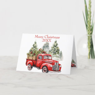 Vintage Red Truck Christmas Holiday Card