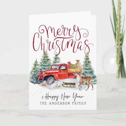 Vintage Red Truck Christmas Holiday Card