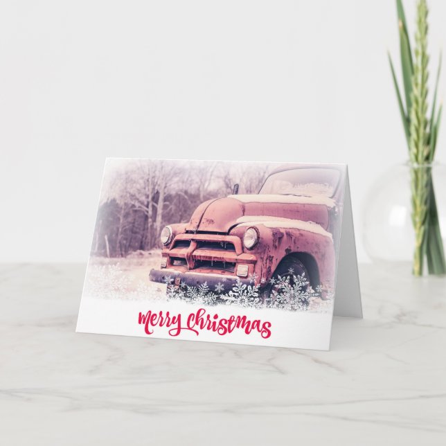 Vintage Red Truck Christmas Holiday Card (Front)