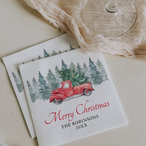Vintage Red Truck Christmas Holiday Dinner Napkins