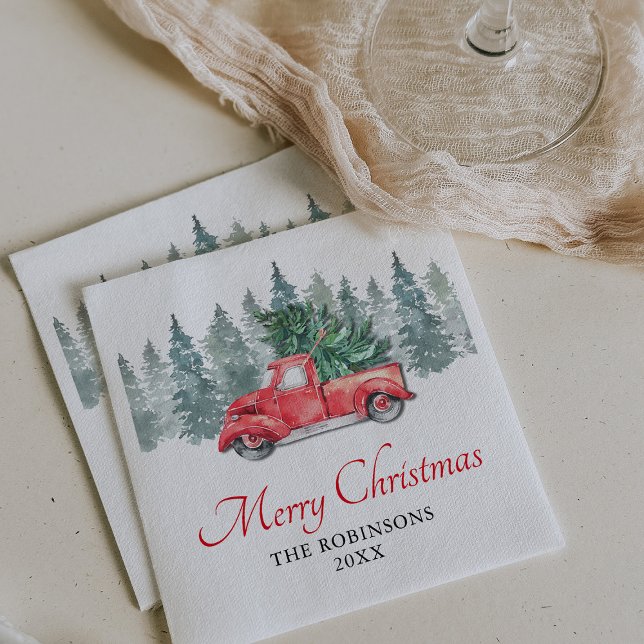 Vintage Red Truck Christmas Holiday Dinner Napkins (Creator Uploaded)