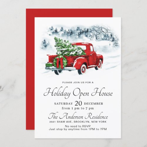 Vintage Red Truck Christmas Holiday Open House Invitation