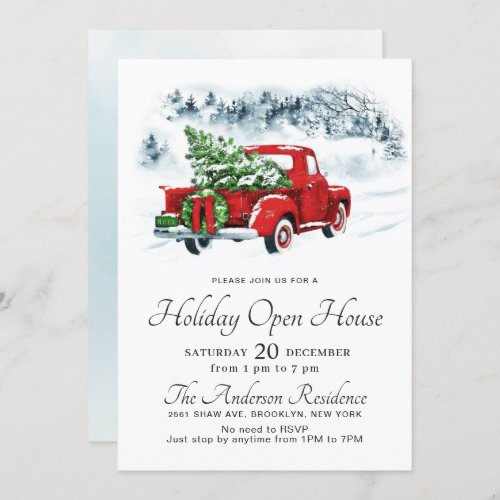 Vintage Red Truck Christmas Holiday Open House Invitation