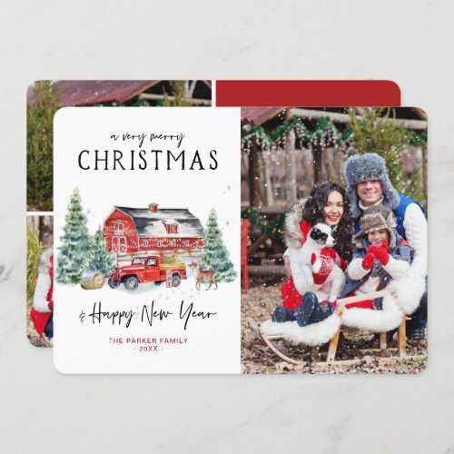 Vintage Red Truck  Christmas Holiday Photo Card