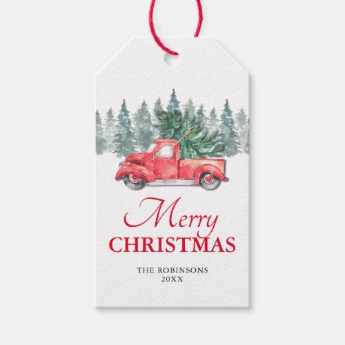 Vintage Red Truck Christmas Holidays Gift Tags
