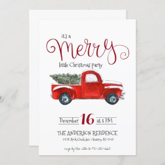 Vintage Red Truck Christmas Invitation