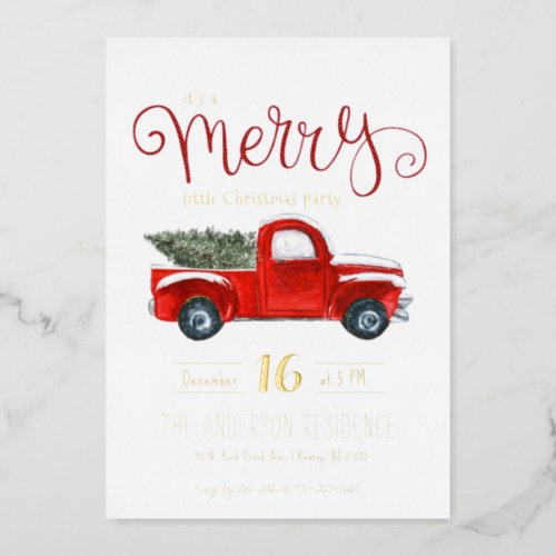 Vintage Red Truck Christmas Invitation Foil Invitation