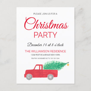 Vintage Red Truck Christmas Invitation Postcard