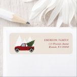 Vintage Red Truck Christmas Label<br><div class="desc">Whimsical illustration of an old fashion red truck carrying a Christmas tree.</div>