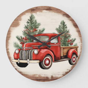 Vintage Red Truck Christmas Large Clock