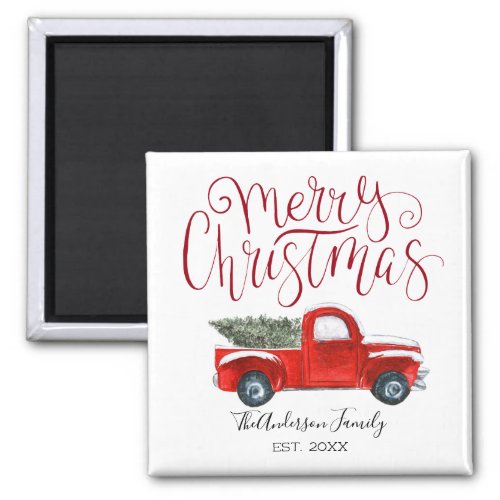 Vintage Red Truck Christmas Magnet