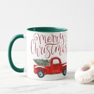 Vintage Red Truck Christmas Mug