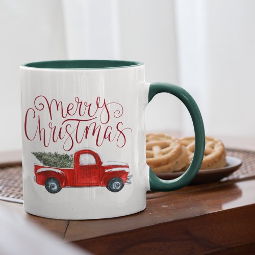 Vintage Red Truck Christmas Mug