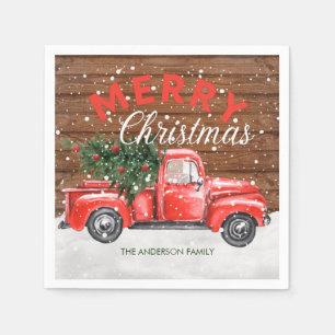 Vintage Red Truck Christmas Napkins