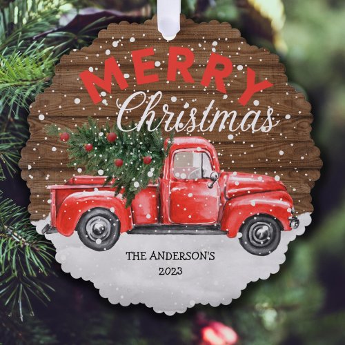 Vintage Red Truck Christmas Ornament Card