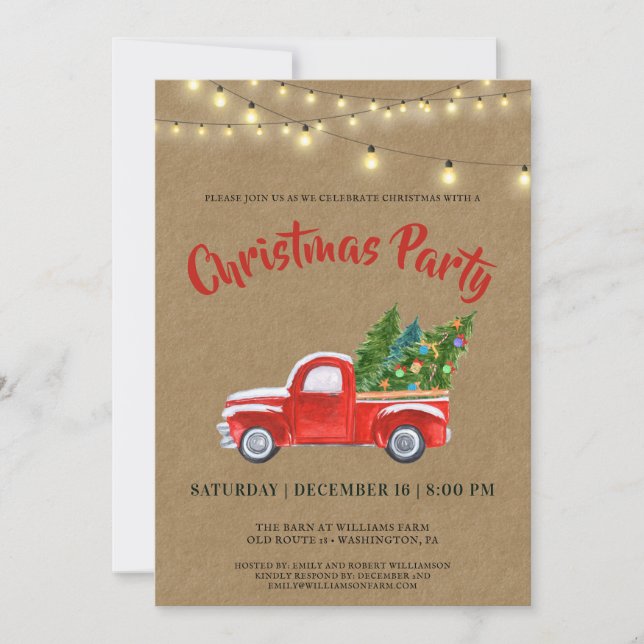 Vintage Red Truck  Christmas Party Invitation (Front)