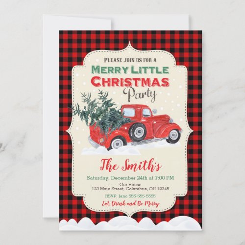 Vintage Red Truck Christmas Party Invitation