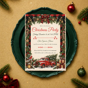 Vintage Red Truck Christmas Party Invitation