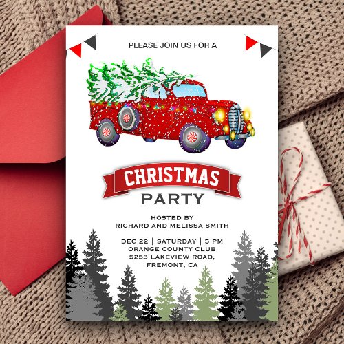 Vintage Red Truck Christmas Party Invitation