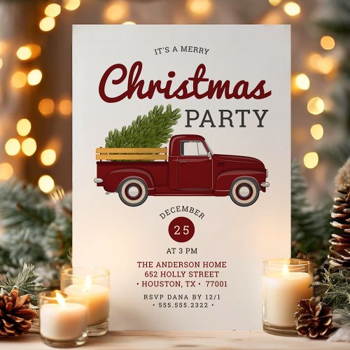 Vintage Red Truck Christmas Party Invitation