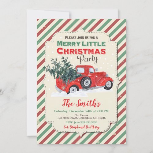 Vintage Red Truck Christmas Party Invitation