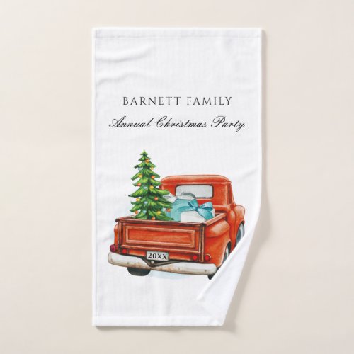 Vintage Red Truck Christmas Party Personalized Hand Towel