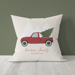 Vintage Red Truck Christmas Personalized Throw Pillow