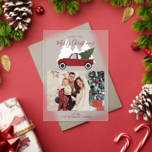 Vintage Red Truck Christmas Photo Acrylic Invitations