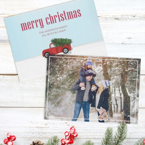 Vintage Red Truck Christmas Photo Card 1 Photo