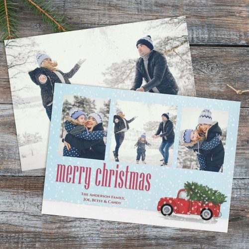 Vintage Red Truck Christmas Photo Card 4 Photo