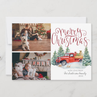 Vintage Red Truck | Christmas Photo Collage Holiday Card