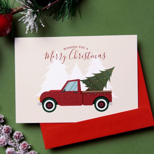 Vintage Red Truck Christmas Photo Holiday Card