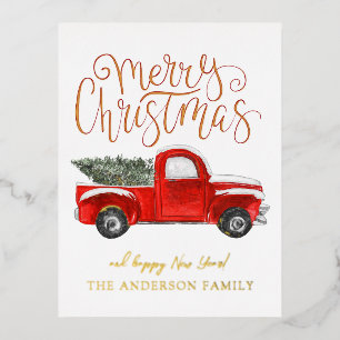 Vintage Red Truck Christmas Postcard
