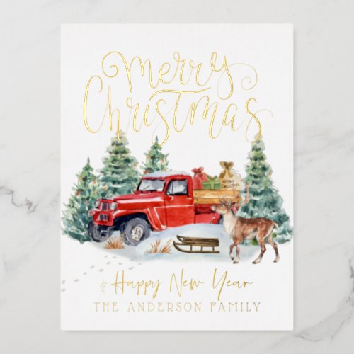 Vintage Red Truck Christmas Postcard