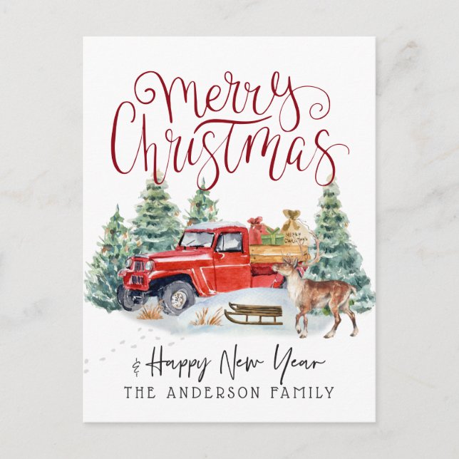 Vintage Red Truck Christmas Postcard (Front)