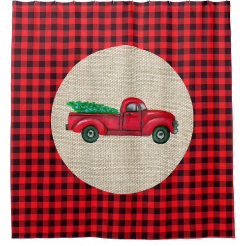 Vintage Red Truck Christmas Shower Curtain