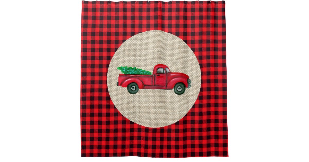 Vintage Red Truck Christmas Shower Curtain Zazzle