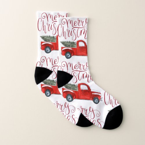 Vintage Red Truck Christmas Socks