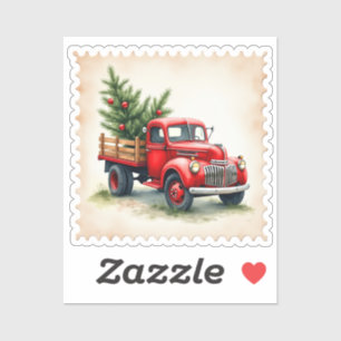 Vintage Red Truck Christmas Stamp Sticker