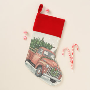 Vintage Red Truck  Christmas Stocking