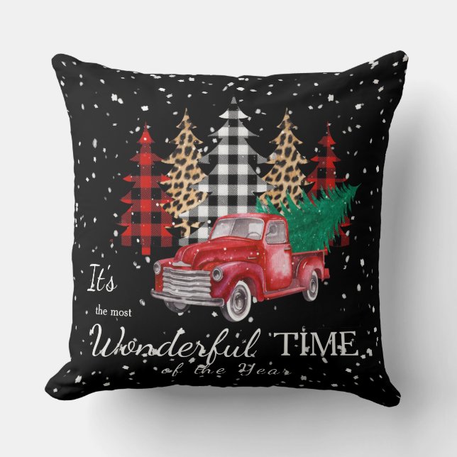 Vintage Red Truck Christmas Throw Pillow (Front)