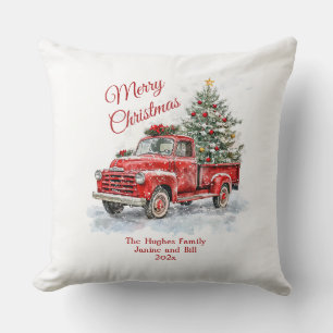 Vintage Red Truck Christmas Throw Pillow