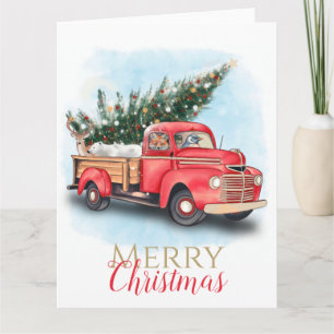 Vintage Red Truck Christmas Tree Card