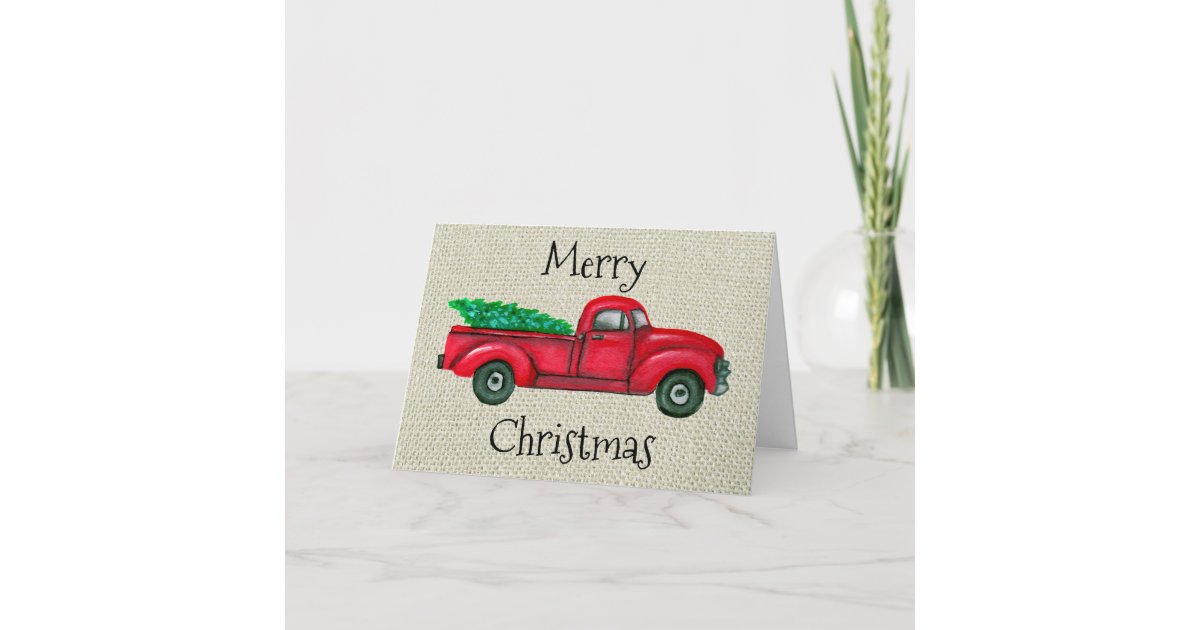 Vintage Red Truck Christmas Tree Christmas Card Zazzle Com