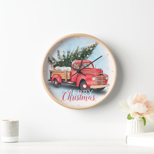 Vintage Red Truck Christmas Tree Clock (Home)