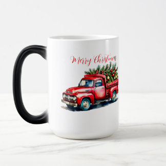 Vintage Red Truck Christmas Tree Color Morph Mug