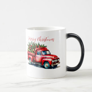Vintage Red Truck Christmas Tree Color Morph Mug