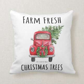 Vintage Red Truck Christmas Tree Cute Farmhouse Throw Pillow